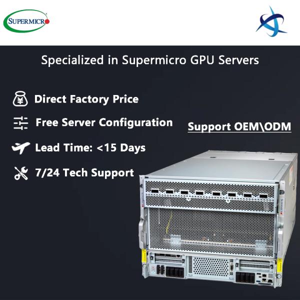 Serveur rack GPU Supermicro AS 8126GS NB3RT 8U avec deux processeurs AMD EPYC série 9005 et 8X NVIDIA HGX B300 NVL8 pour les applications IA HPC