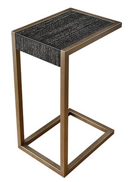 Oak wood top brass finish metal base hotel bedroom side table/end table/C table