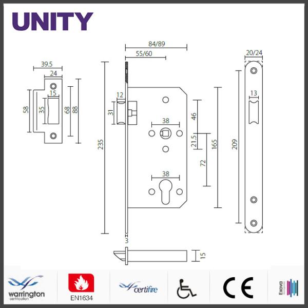 Certifire Stainless Steel Mortice Door Lock for Fire Door Nightlatch Storeroom EN1634 Fire Tested EN12209 and CE Marking