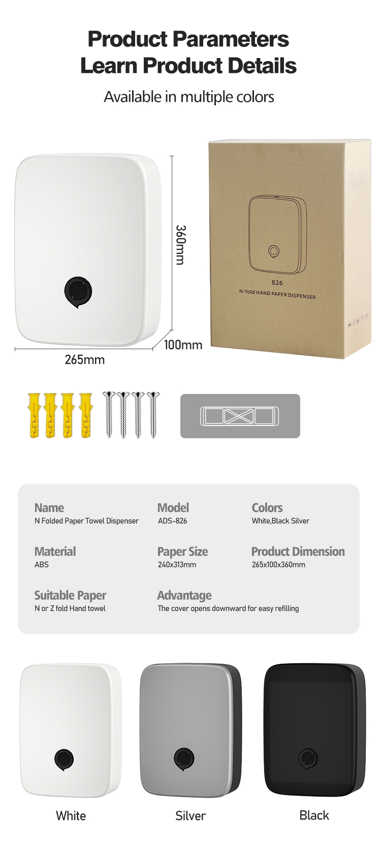 Modern ABS Plastic Paper Dispenser User Friendly Wall Mount Multi Towel Holder For Hotels