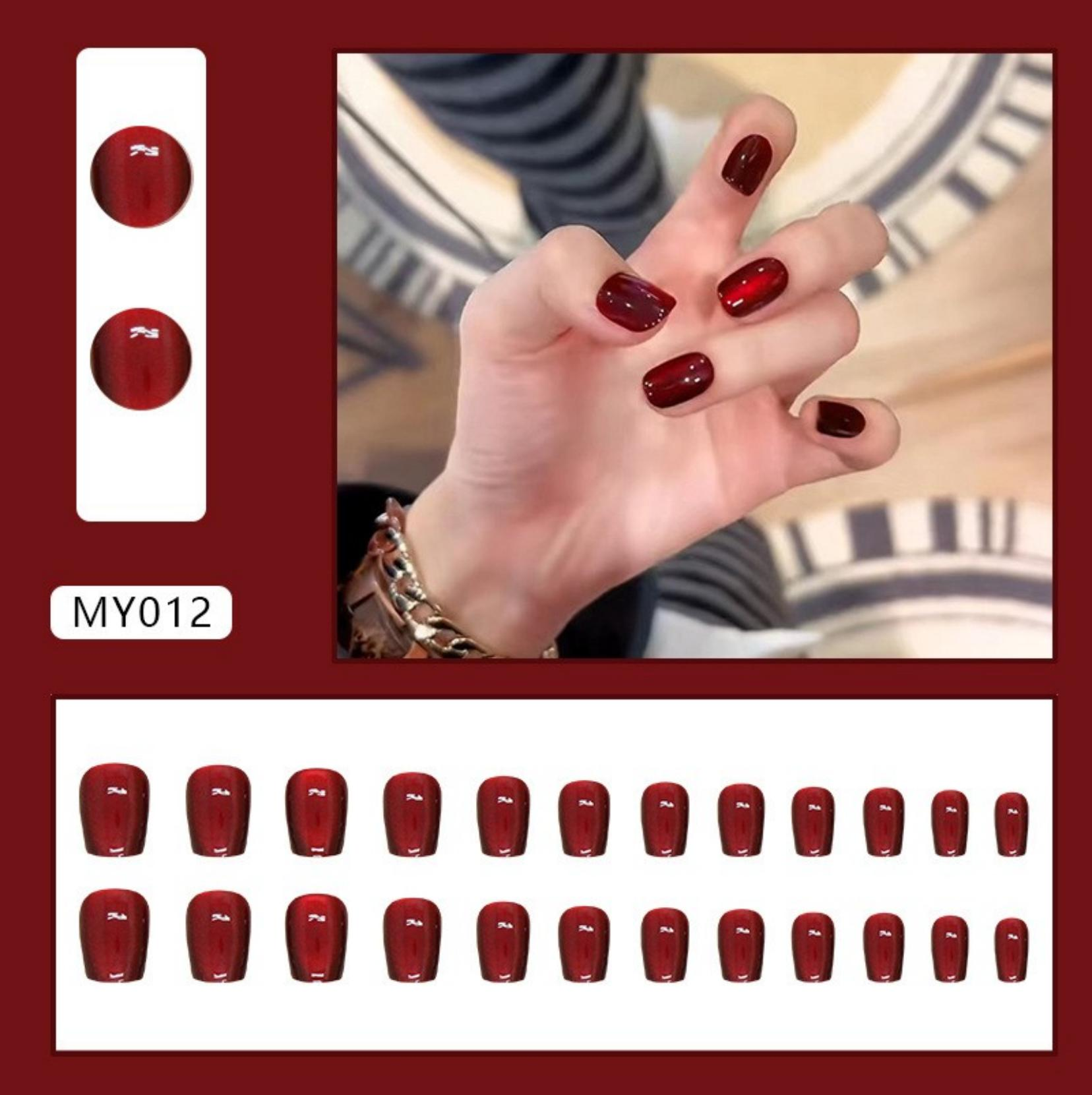 Red 3D Cat Eye Nails 24pcs ABS Short Almond Acrylic Nails ODM