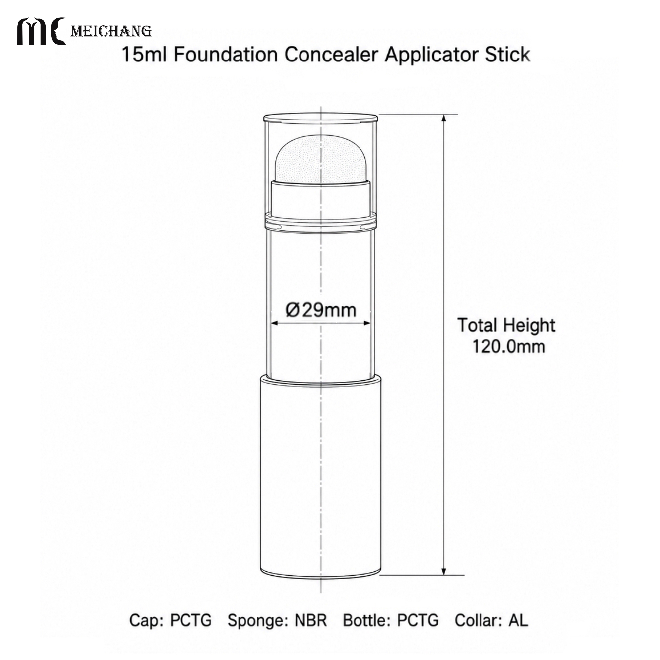 15ml Airless Foundation & Concealer Applicator Bottle with NBR Sponge Tip(MC-1900)
