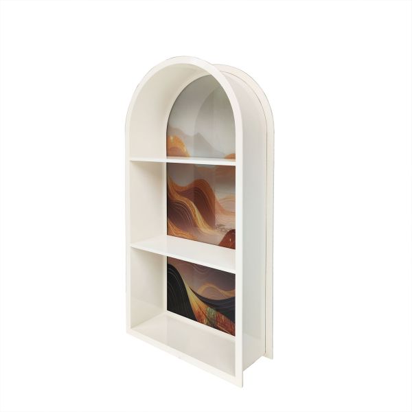 304 Stainless Steel Printed Transparent Glass Backboard Niche - Customizable Double-Layer Framed Glass Display Niche