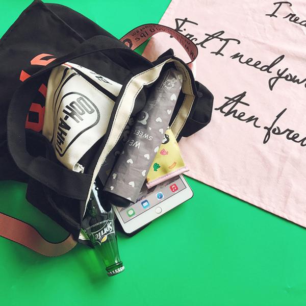 Korean monogrammed shoulder bag small niche color canvas crossbody bag eco-bag lady