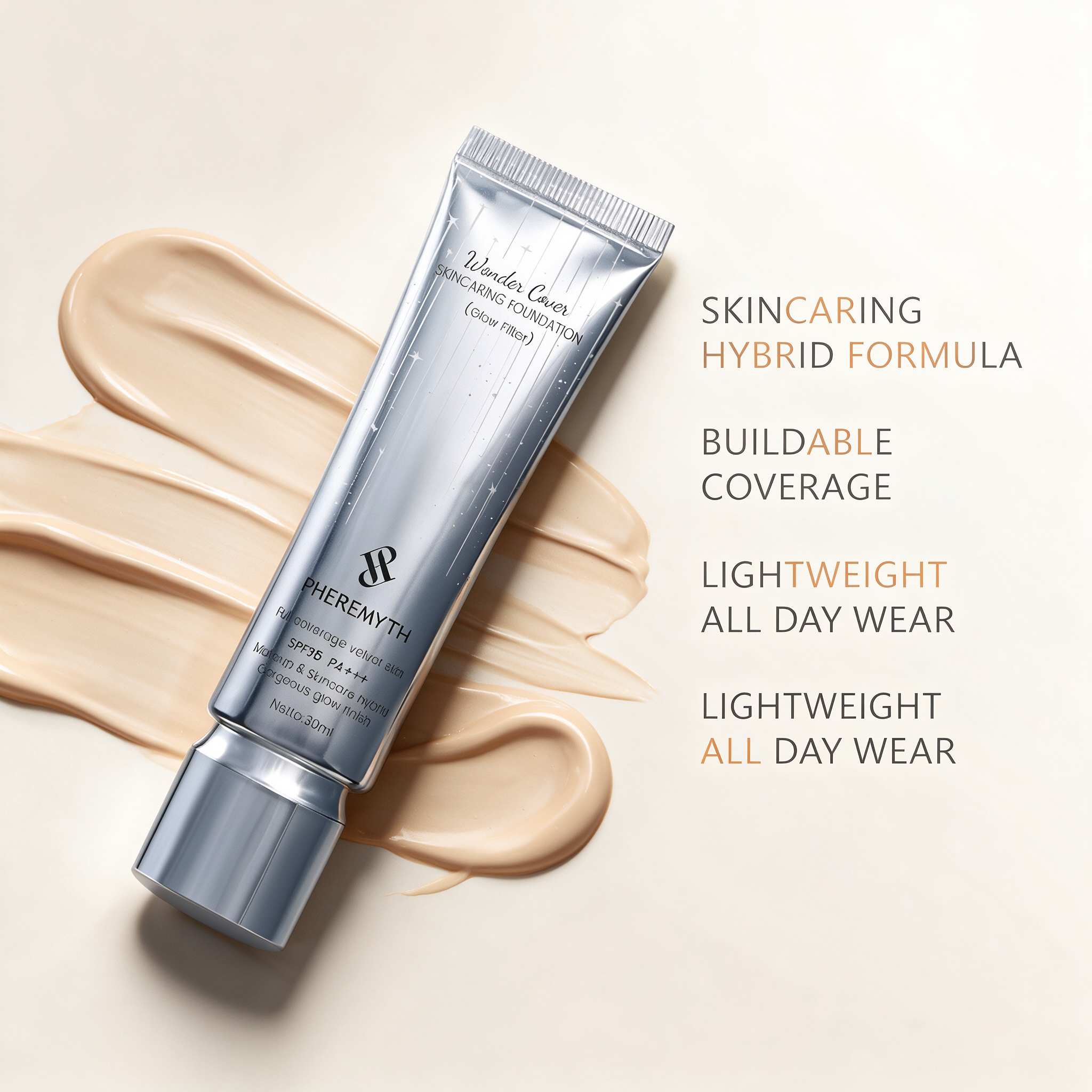 Flawless Coverage Face Makup Products Glow Filter Liquid Illuminator Skincaring Foundation SPF35 PA+++