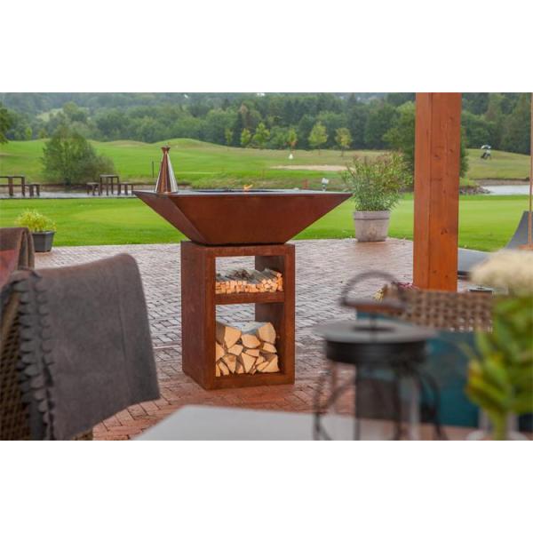 Гриль ямы огня Corten на открытом воздухе квадрата кухни высокорослого низкопробного стальной деревянный горящий