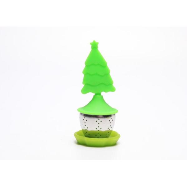 BPA Free Christmas tree Stainless Steel reusable silicone tea bags Silicone Handle with Drip Tray