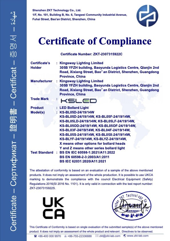 KINGSWAY LIGHTING LIMITED Certifications