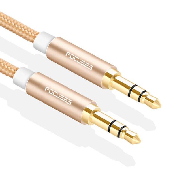 24K Gold Plating Stereo Aux Cable Nylon Weave 3.5 Mm Auxiliary Audio Cable