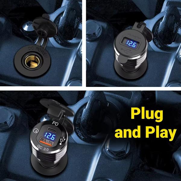 Moteur de moto PD Type C Chargeur de téléphone 12 volts Adaptateur prise en mode USB A QC3.0 Conception étanche