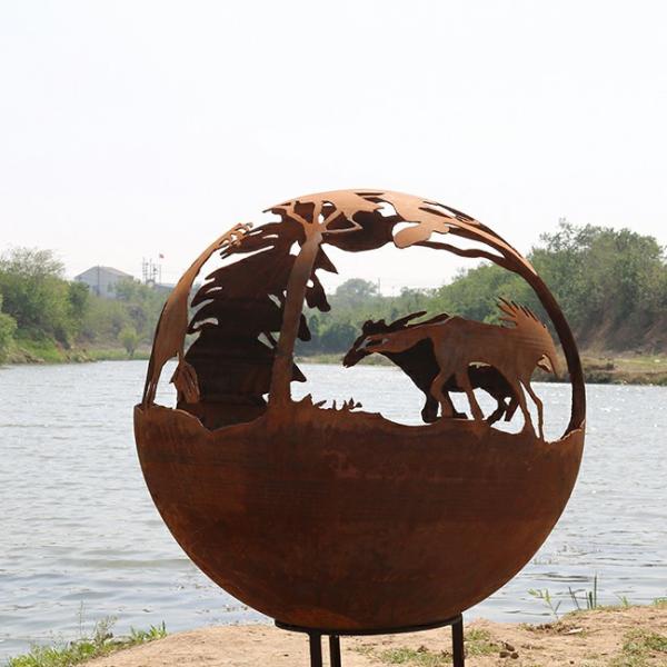 Diameter 800mm Corten Fire Pit Outdoor Thickness 6mm Wood Burning Fire Sphere