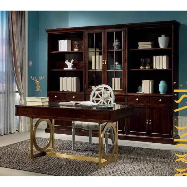 XT-8902 Light luxury stainless steel furniture study room desk with Solid wood bookcase cabinets