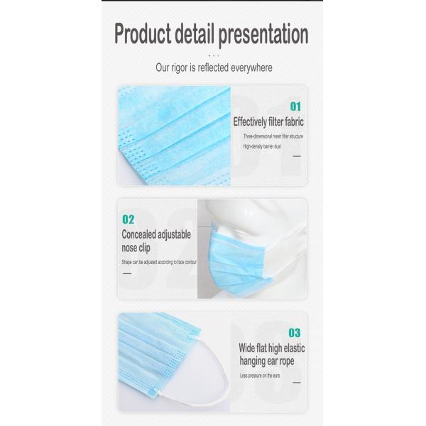 Disposable 3 Plys Protective Face Masks For Food Industry / Workshop