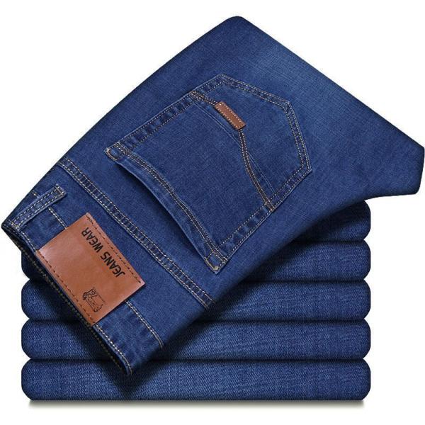 Thick Stretch Mens Jeans Loose Straight Tube High Waist Plus Size Casual Wash SAND WASH