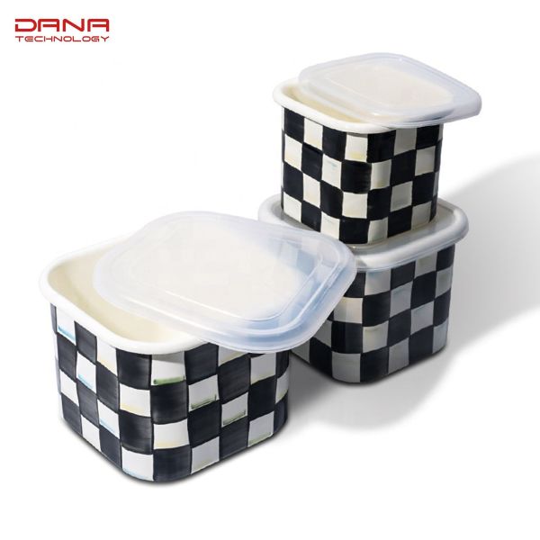 Carbon Steel Eco Friendly Classic Black White Enamel Noodle Cup Supplied with Plastic Lid and Enamel Lid Combo
