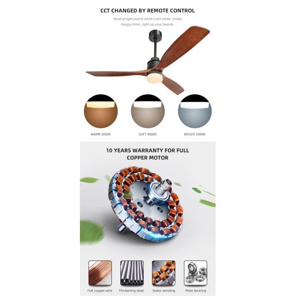 Fashion Adjustable 65W 60 Inch 3 Blade Ceiling Fan Light 1500lm