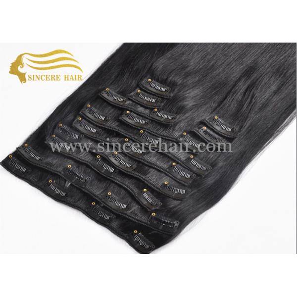 24 Inch Natural Colour Clip in Virgin Human Hair Extensions For Sale 22 Inch Virgin Human Hair Extensions, 55 CM Natural #1B Virgin Remy Human Hair Weft Extensions 100 G For Sale