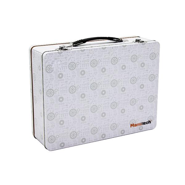 Custom Rectangle Shape Suitcase Tin Box Metal Lunch Tin Can with Lock and Plastic Handle Gift Packaging Tin Box