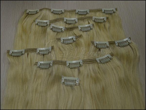 Straight Silver Real Hair Clip In Hair Extensions 100 g/pack 100% Human European hair