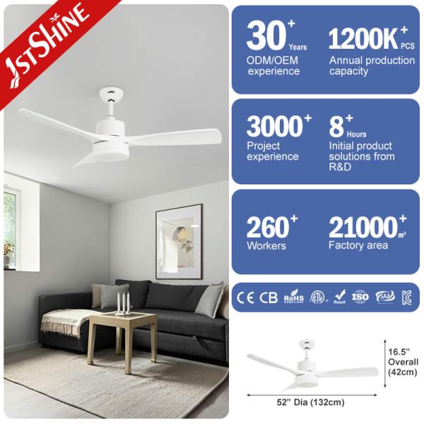 Home Office LED Ceiling Fan with Dimmable Light and Remote Control White ABS Blades