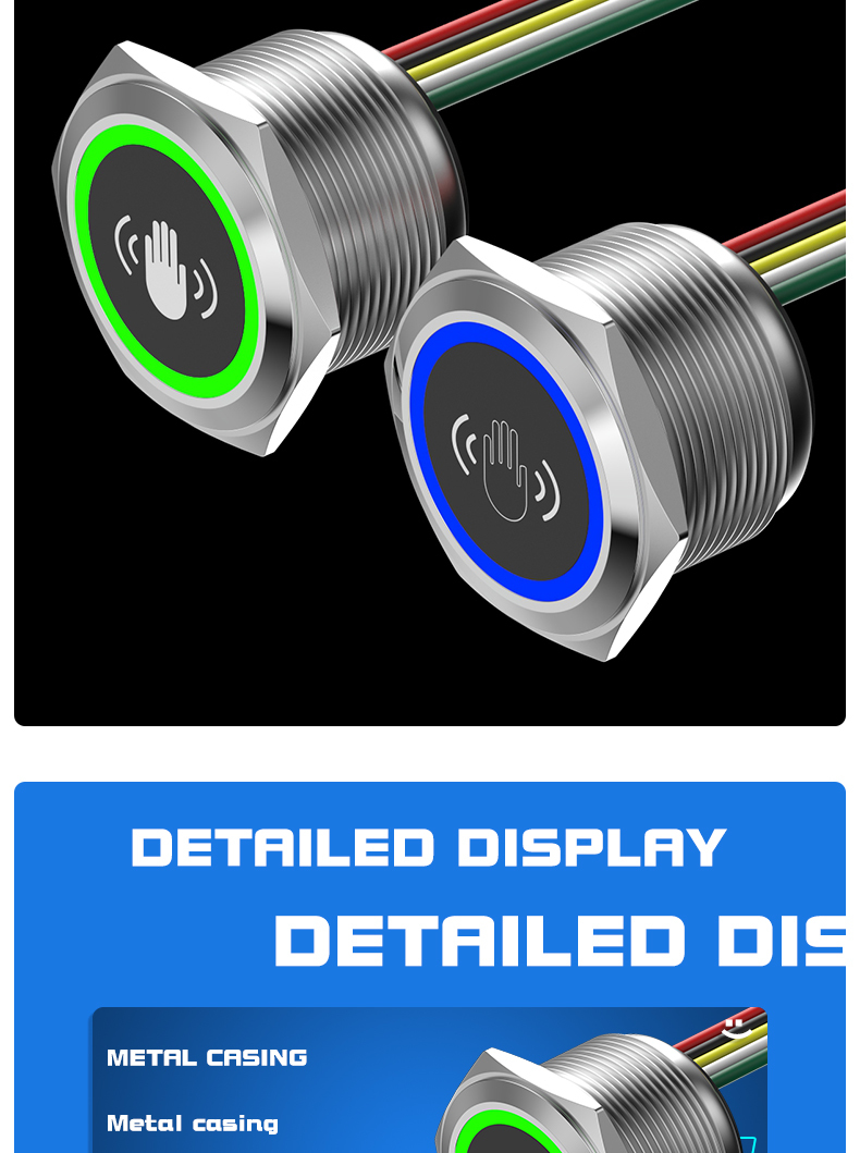 Infrared sensor exit button switch, 86-type outdoor waterproof stainless steel access control switch panel, touch-free