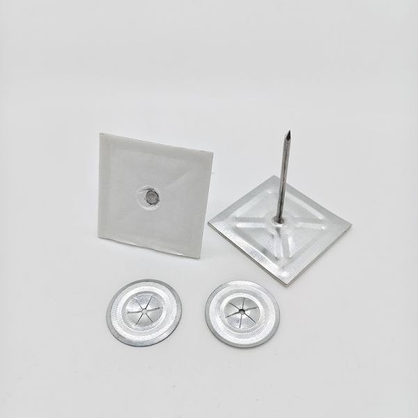Galvanized Steel Self Adhesive Insulation Pin with 0.3mm-0.5mm Base Thickness and Round Self Locking Washers for Rock Wool Fixing