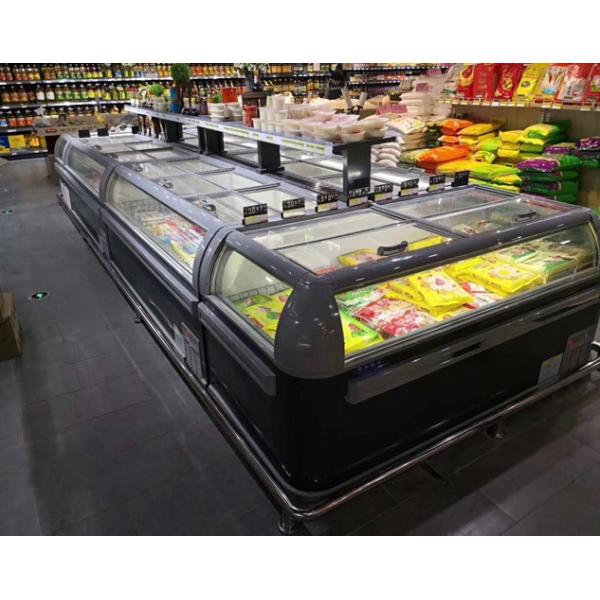 Supermarket Island Freezer Sliding Glass Curved Lid Chest Combined Island Fridge Freezer