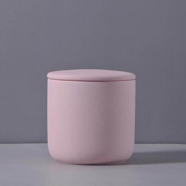Cylinder Luxury Candle Jars Matte Empty Geometric Ceramic Candle Jars With Lids