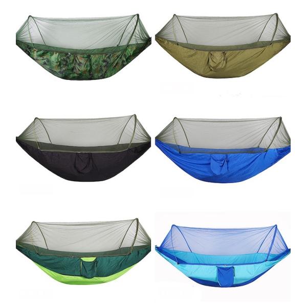 Автоматическое быстрое открытие Легкий армейский зеленый 210T нейлоновый гамак 250 * 120 см с москитными сетями для кемпинга на открытом воздухе