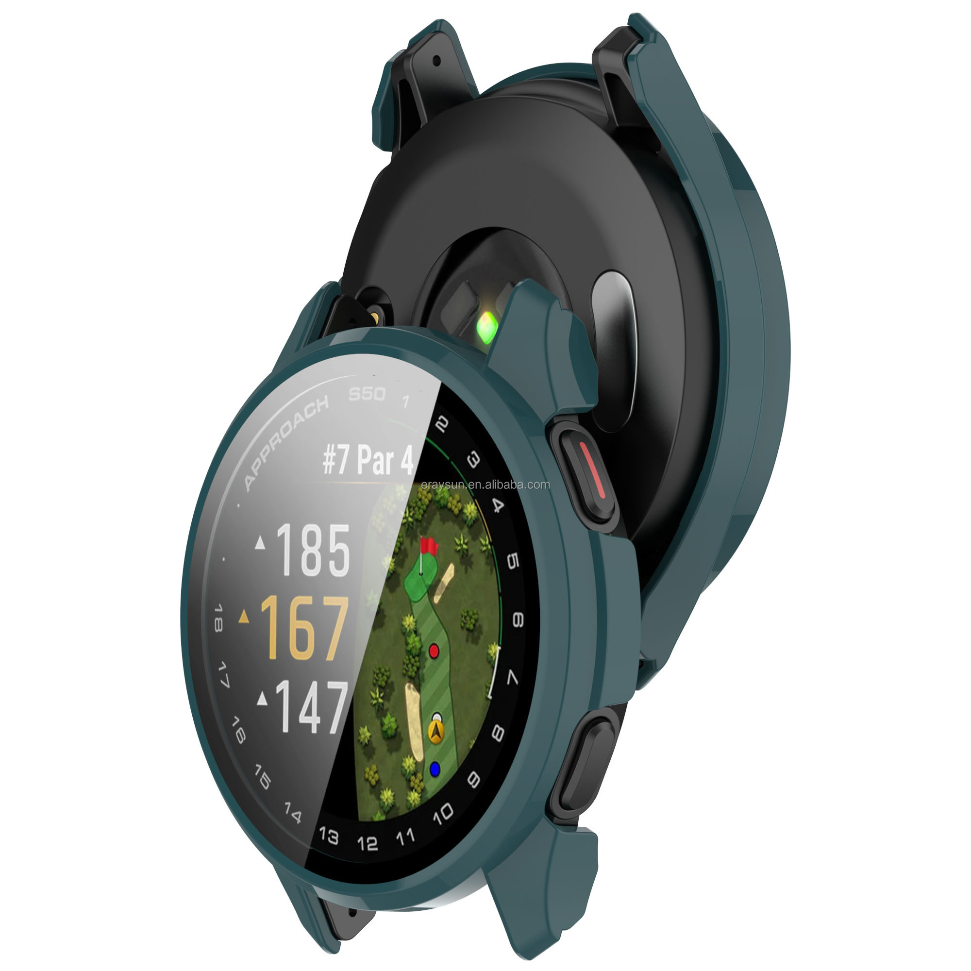 Eraysun Tempered Glass Case for Garmin Approach S50 Watch Full Coverage Bumper Protective Shell Screen Protector