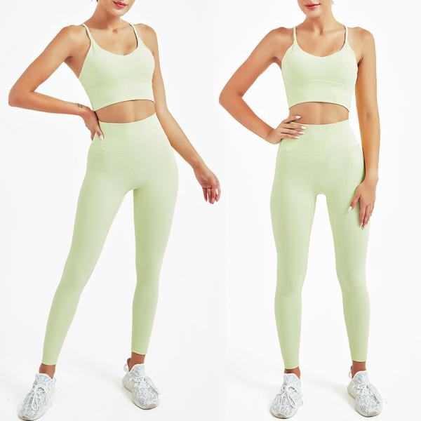 Oem Factory Manufacturer Custom Logo Adults High Waist GYM Fitness Leggings Orange Ribbed Workout Sets