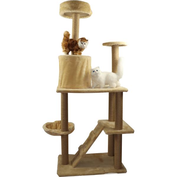 Árvore de gato de madeira de 2 níveis ao ar livre para gatos pesados ​​bege casa cafeterias luxo 150 cm 170 cm 180 cm