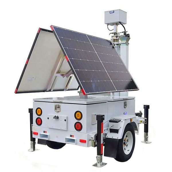 Solar LED Light Tower Rotating Surveillance Camera Emergency Response Zones Portable Solar Light Tower