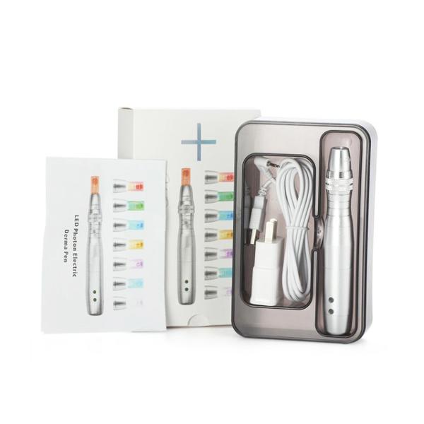 Silver Body Color 7 Color LED Photon Electric Derma Pen for Skin Rejuvenation Function