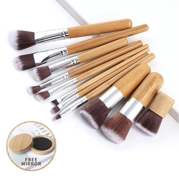 Bamboo Handle Makeup Brushes Set Vegan Cruelty Free Kabuki Foundation Blending