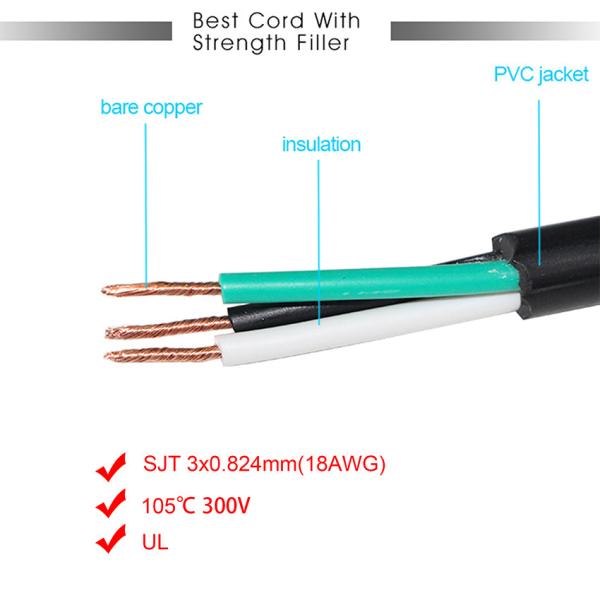 NEMA 5-15P to 2x C13 Y Splitter Power Cord 16AWG 15A