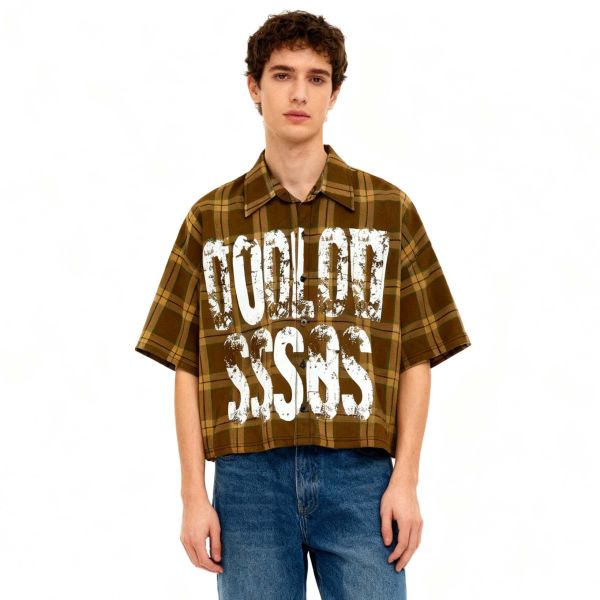 Wholesale Heavyweight Flannel Oversized  Men'S Plaid Shirt Custom Screen Printed Boxy Retro Cotton T-Shirts for Men