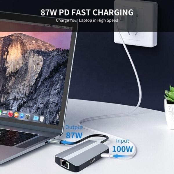 Stock 6 en 1 USB Type C Type-C Hub vers 4K HDMI USB3.0 RJ45 Adaptateur de charge PD de 1000 Mbps