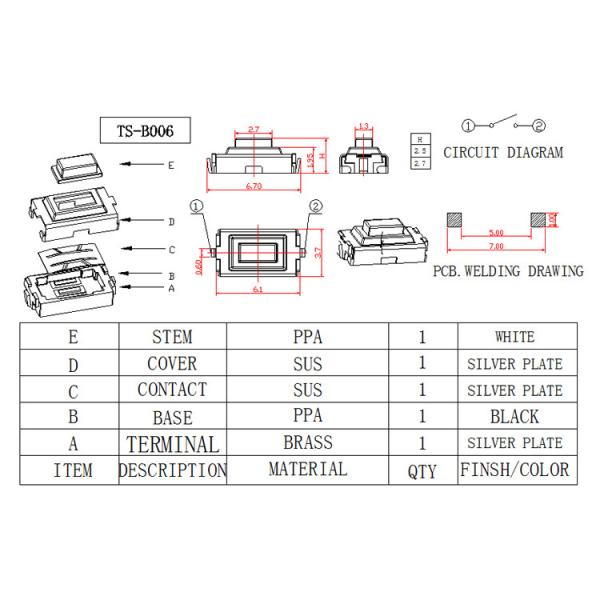RED Push Button Tactile Push Button Switch SMD Surface Mount Type Terminal 2 Pin
