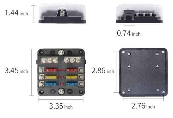 Blade Fuse Block 12 Volt Fuse Box Holder 6 Circuits Negative Bus Terminal Block With LED Indicator Damp Proof