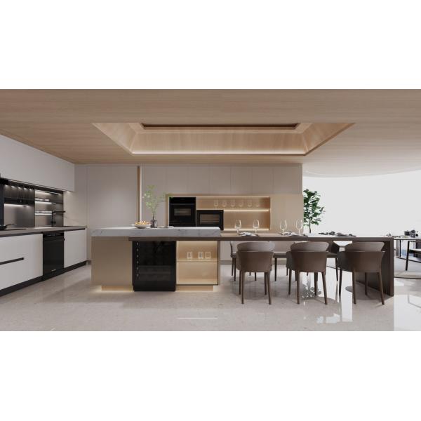 Wood Grain Stainless Steel Kitchen Cabinet with Wine Cooler & LED