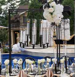 New black rectangle frame with hanging chandelier candle holder