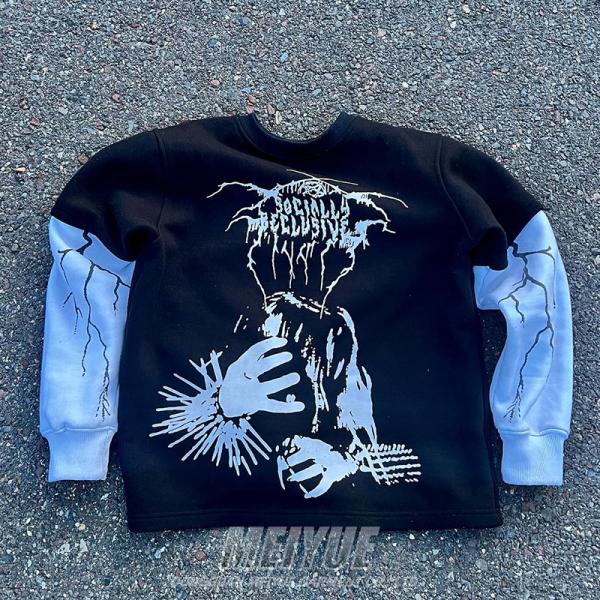 Logotipo de impresión de pantalla personalizado doble capa manga larga 100% de algodón camiseta de entrenamiento ropa callejera de hombres suéter de gran tamaño camiseta para hombres