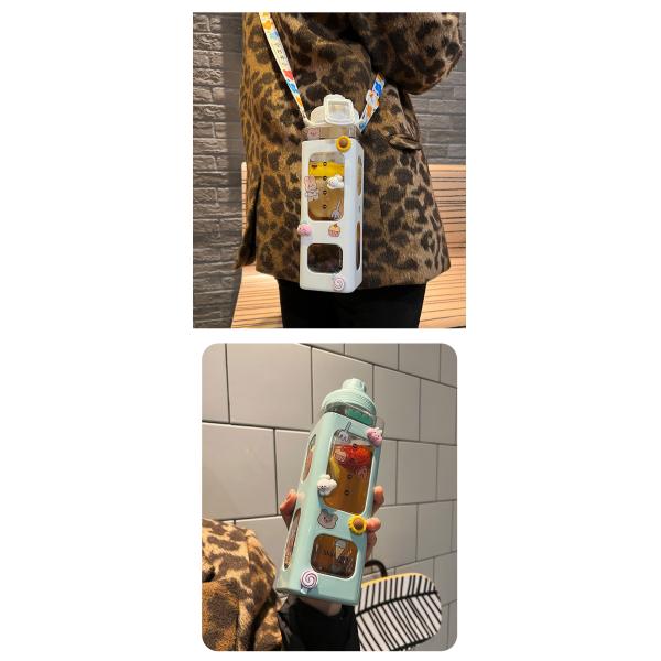 Gym-Ready Kawaii Water Bottle with 3D Sticker 700ml/900ml Plastic Travel Milk Portable
