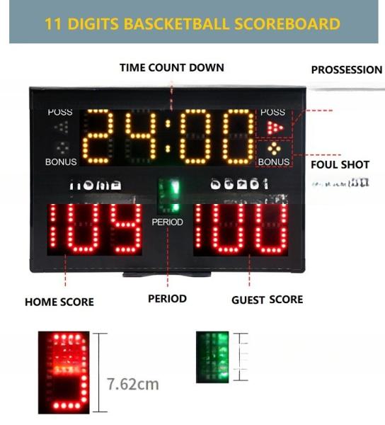 Indoor Sports Wireless Remote Control Led Score Board with DC12V Infrared Touch Screen and Basketball Electronic Snooker