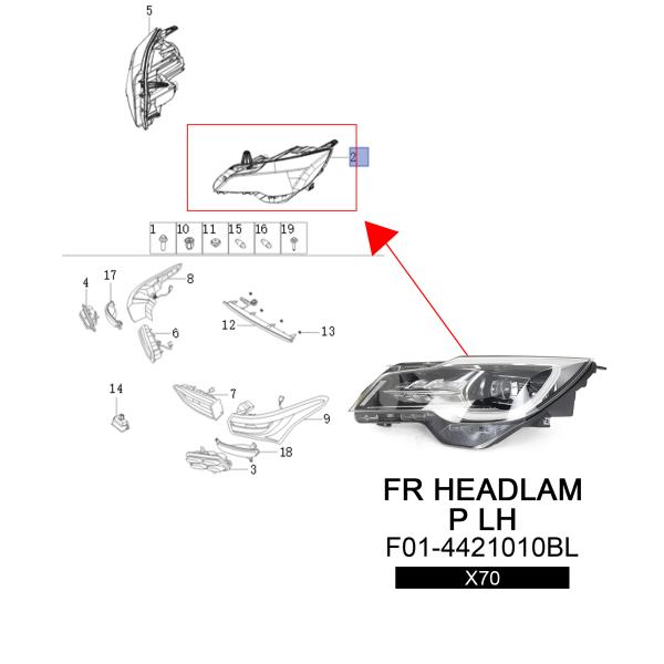 Chery Jetour X70 LED Headlight Assembly OEM F01-4421010BL