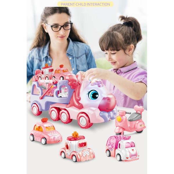 Friction Power Transport Carrier Truck Pull Back Unicorn Car for 18M Kids Boys No Battery