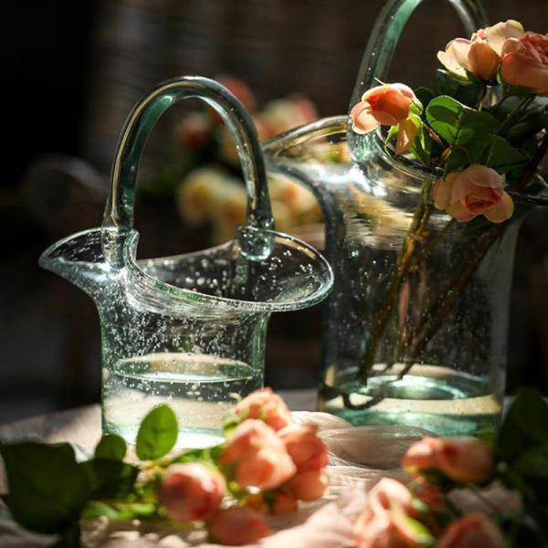 Clear Polished Baskets Hand Blown Decorative Glass Vases