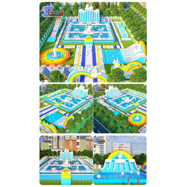 Personalised Inflatable Bouncy Castle Obstacle Course Rainbow Water Park