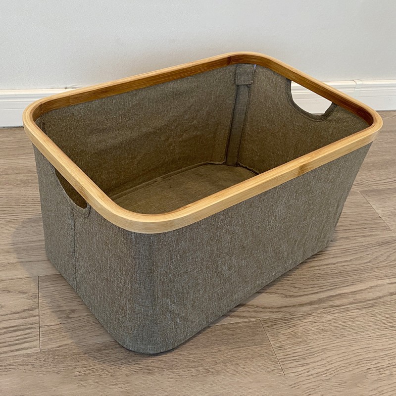 Custom Large Capacity Rectangle Bamboo Storage Basket Oxford Cloth Toy Organizer Box for Bathroom Wardrobe Dirty Clothes Storage